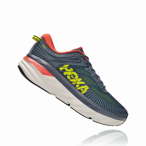 Hoka One One BONDI 7 Road Running Shoes For Men India Grey/Green IN-2195